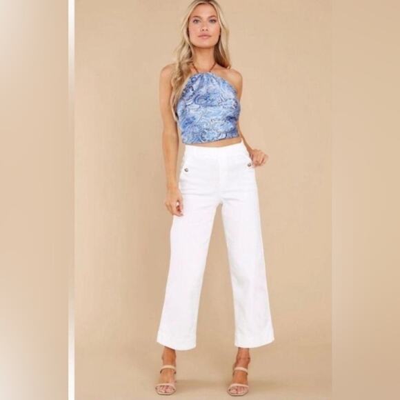 NEW SPANX BRIGHT WHITE Stretch Twill Cropped Wide Leg Pant POCKETS SZ L - Picture 4 of 15